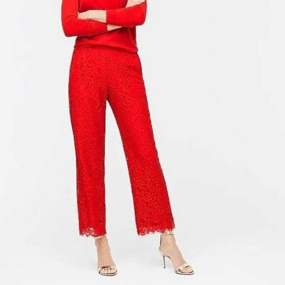 J Crew - Pull-On High- Rise Pant in Red Lace pant - Size 10 BNWT - Picture 1 of 13